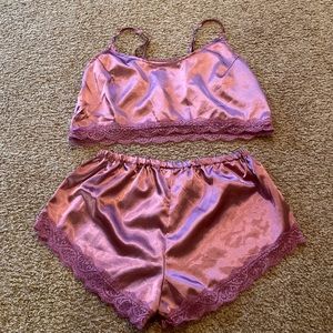 Shein Purple satin cami top and shorts Pajama set